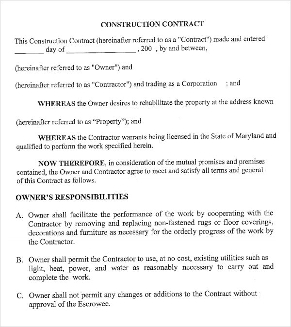 constructor contract agreement