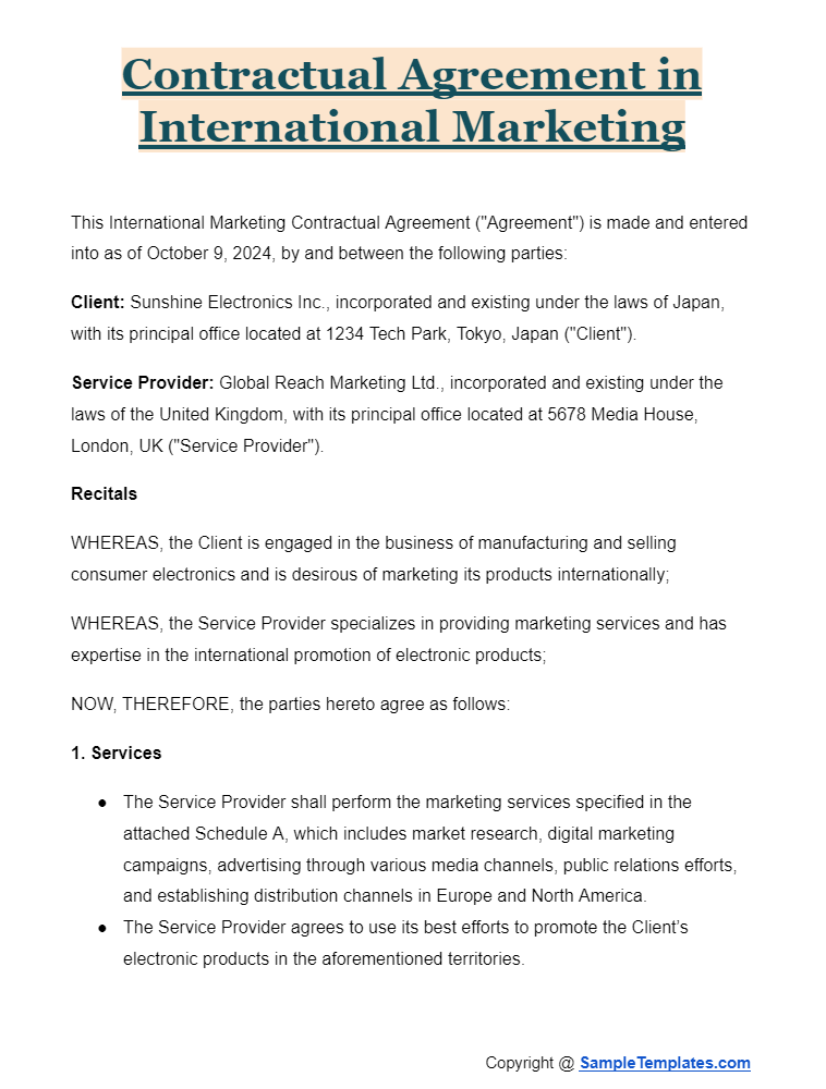 contractual agreement in international marketing