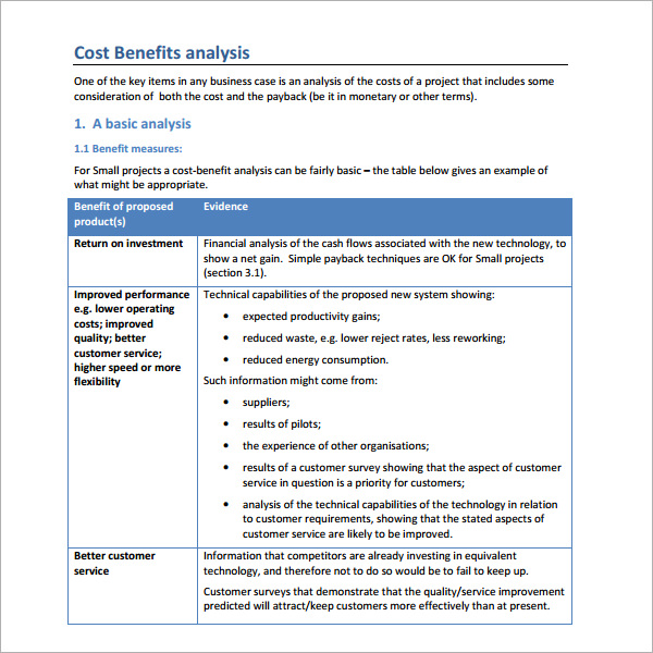 Project Cost Benefit Template