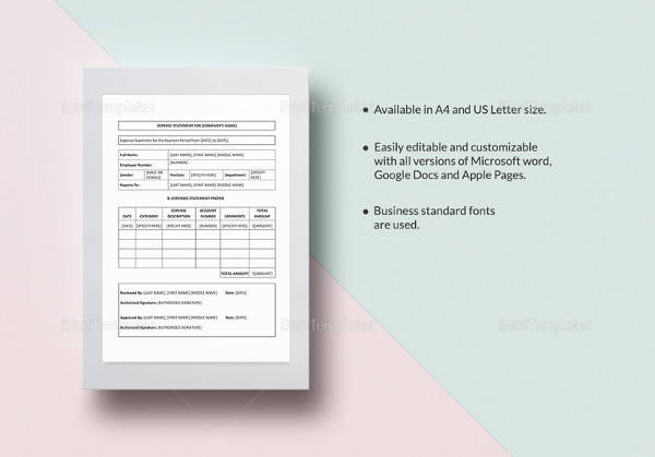 easy to print expense statement template