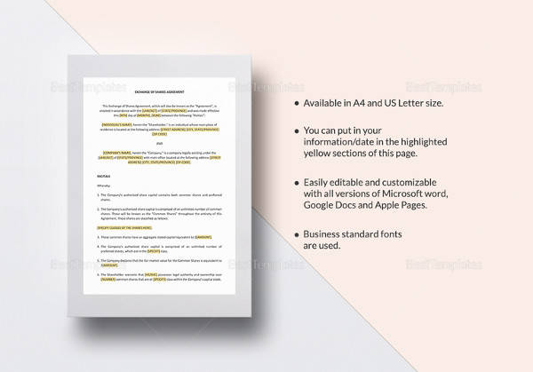 editable exchange of shares agreement template