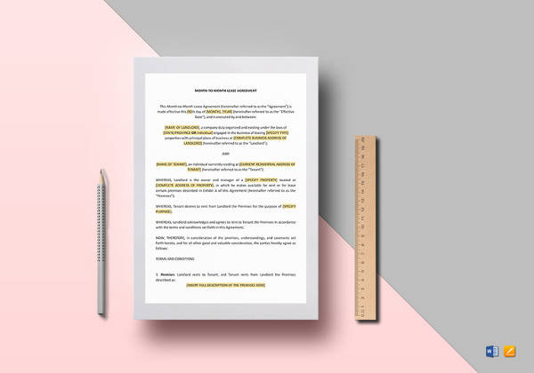 editable month to month lease agreement template