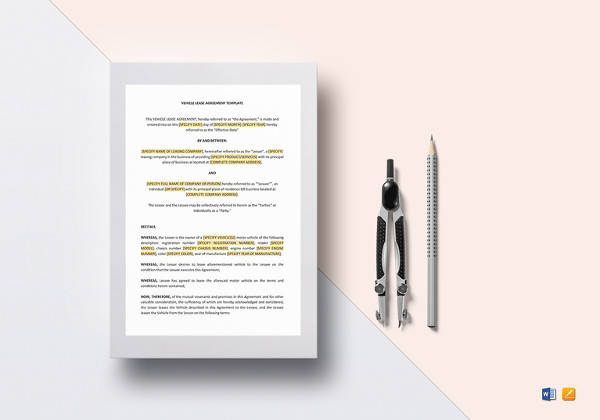 editable vehicle lease agreement template