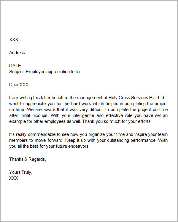 employee appreciation letter sample