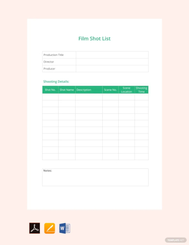 film shot list template