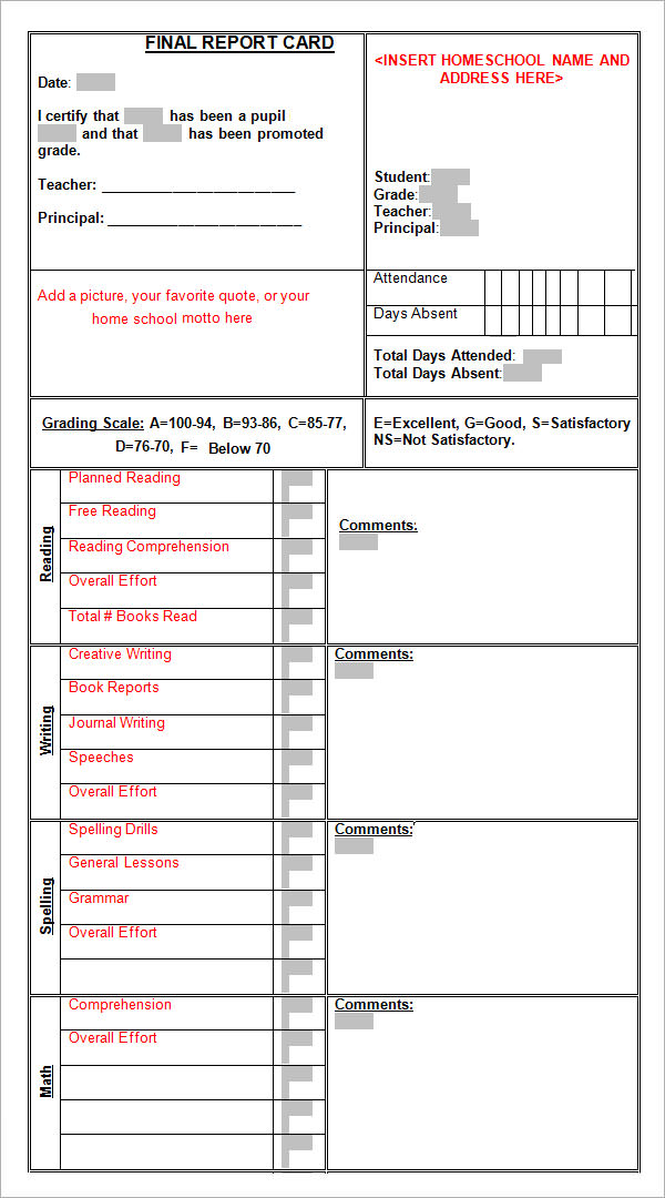 Report Card Template Pdf