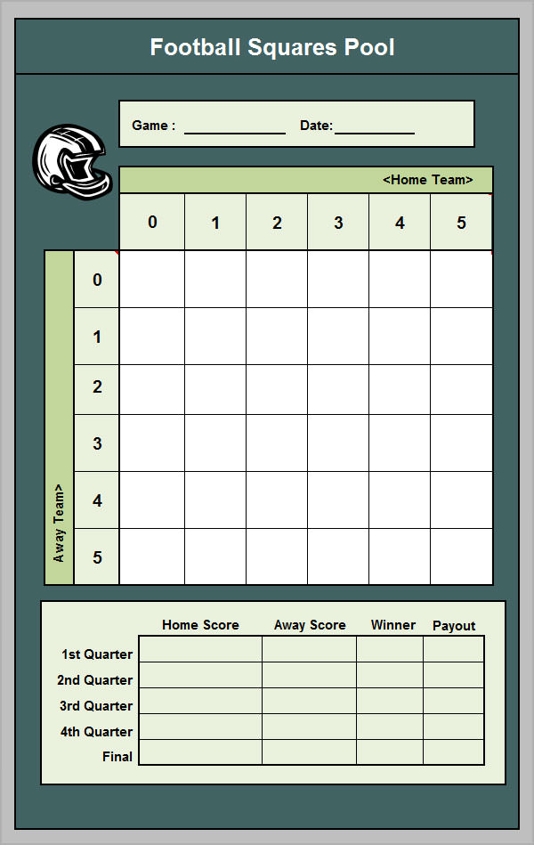 Printable Football Squares Template Excel