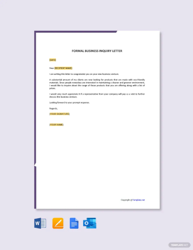 formal business inquiry letter template