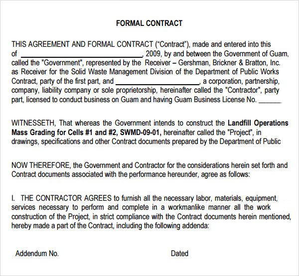 formal agreement template