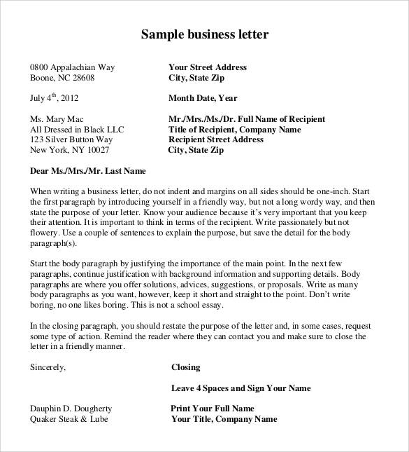 formal corporate business letter sample