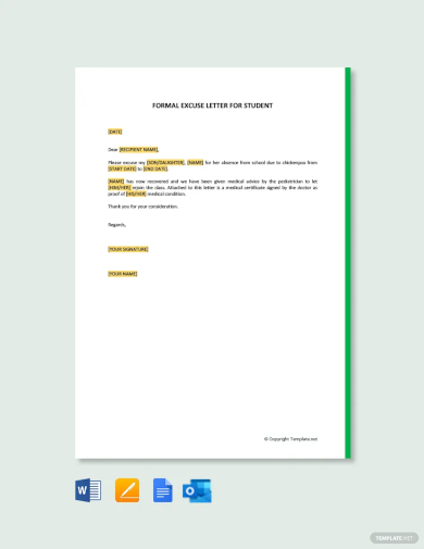 formal excuse letter for student template