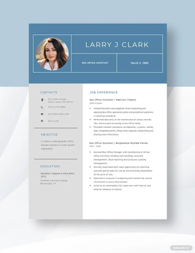 free box office assistant resume template