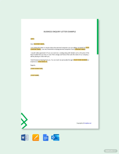 free business inquiry letter example template