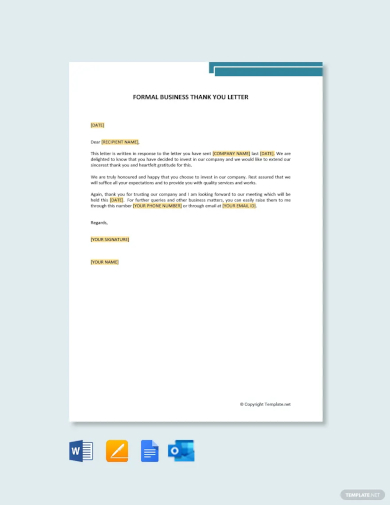 free formal business thank you letter template
