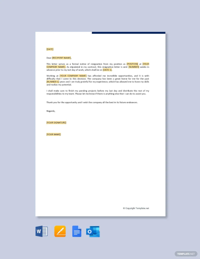 free formal resignation letter with notice period template