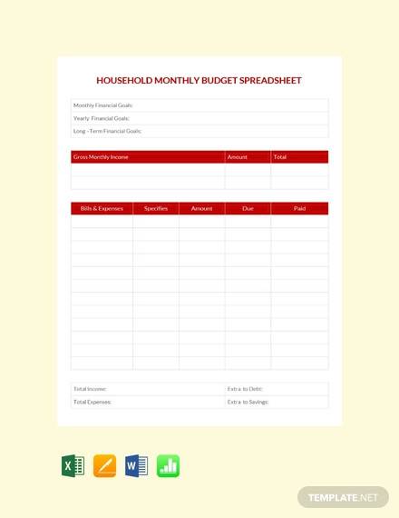 free household monthly budget spreadsheet template