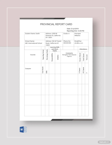 free provincial report card template
