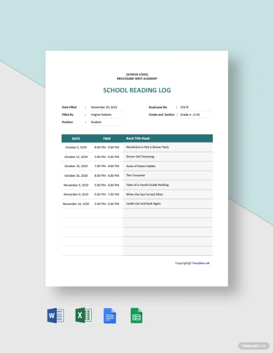 free school reading log template