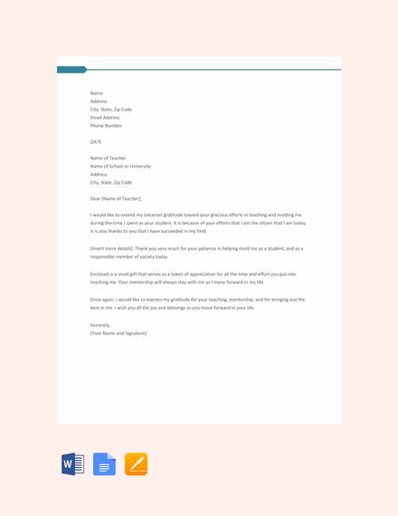 free thank you letter for teacher template