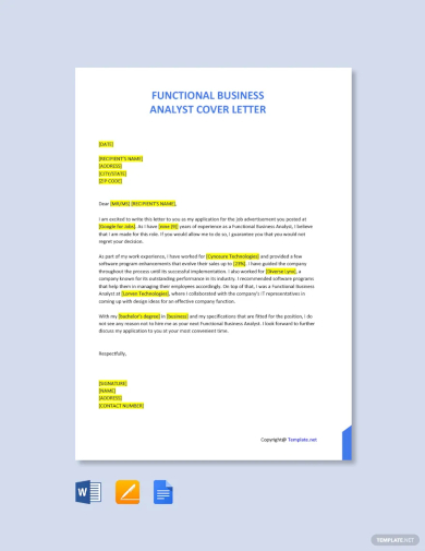 functional business analyst cover letter template