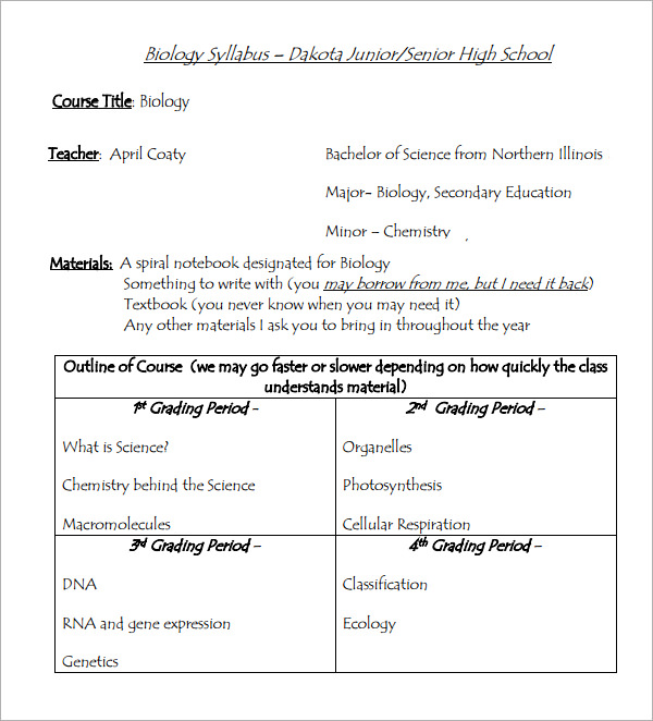 high school syllabus template