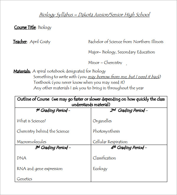 9  Sample Syllabus Templates Sample Templates