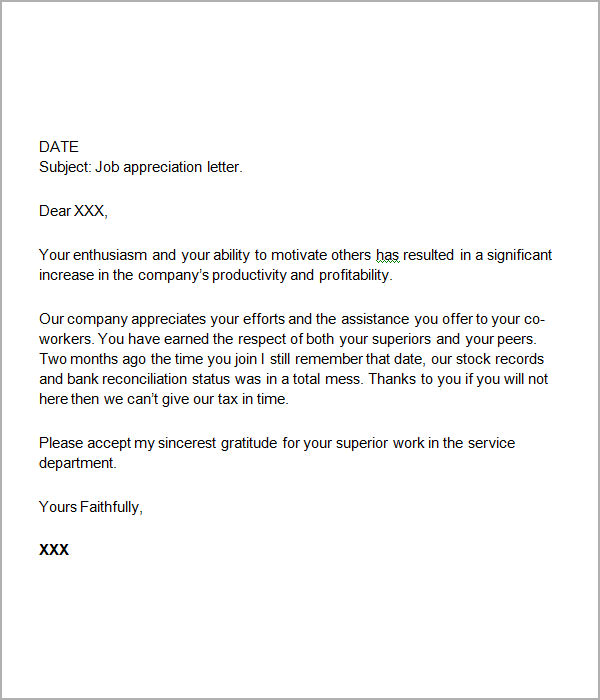 job appreciation letter