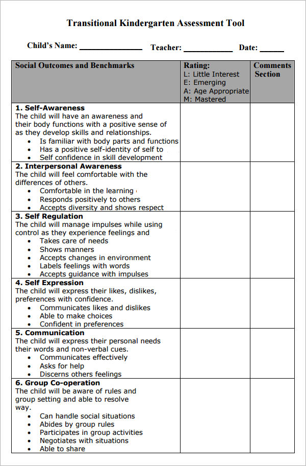 kindergarden report card