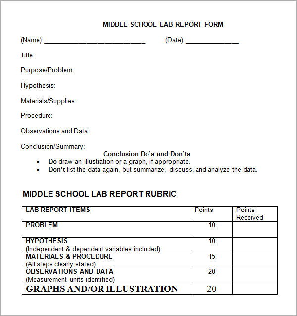 middle school lab report form