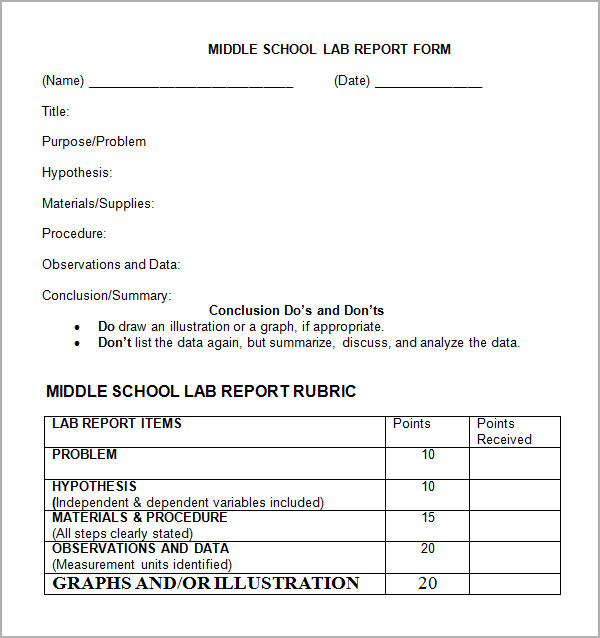 Middle School Lab Report Format