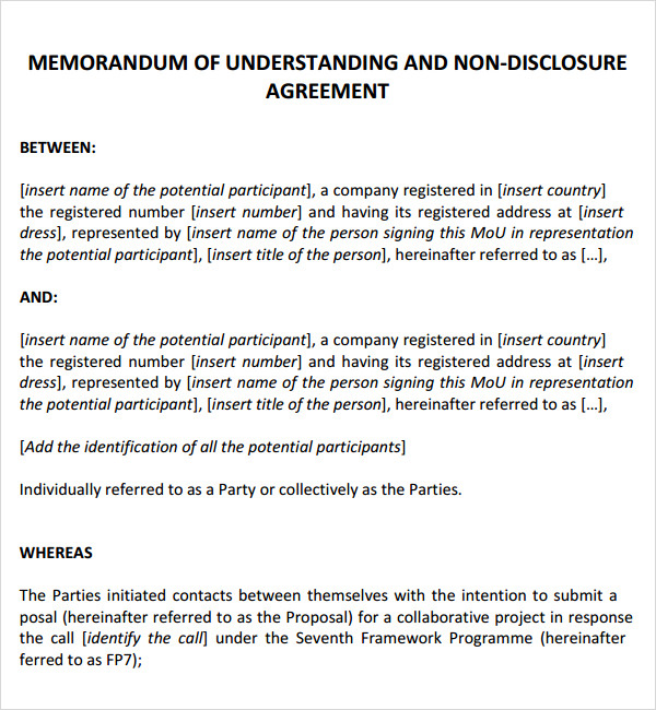 memorandum of agreement word format