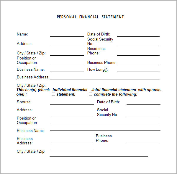 Personal financial statement format