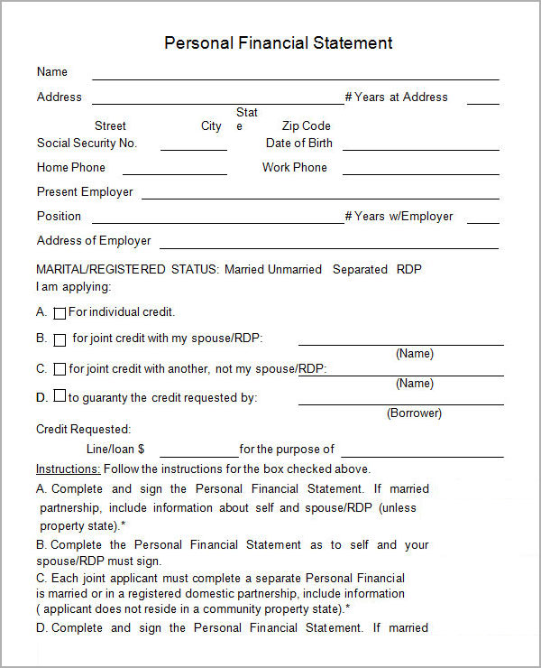 Online personal financial statement forms