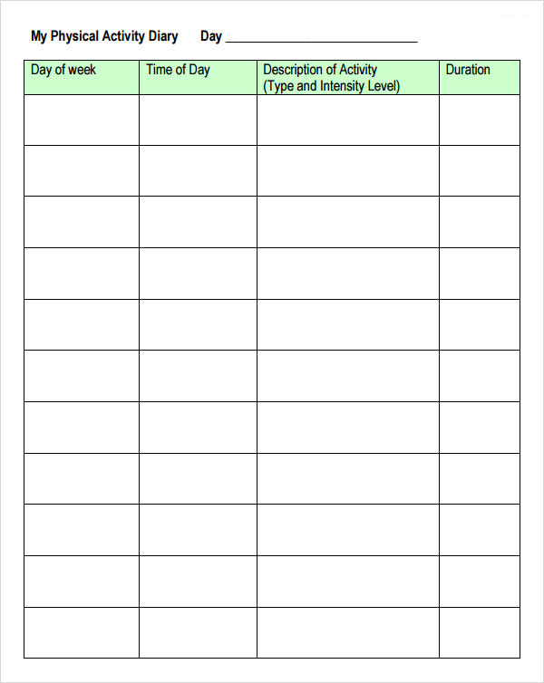 Sample Activity Log Sheet