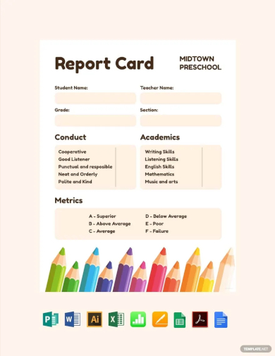 preschool progress report card template