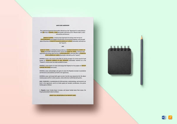 printable land lease agreement template