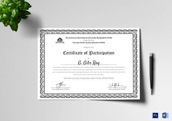 printable participation certificate template