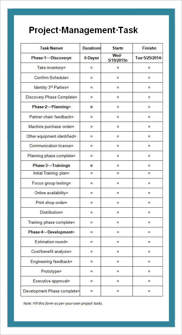 basic project management template