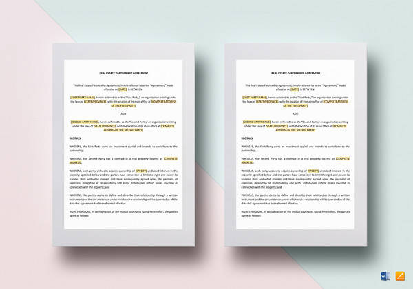 real estate partnership agreement template in word