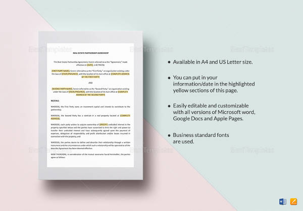 real estate partnership agreement template1