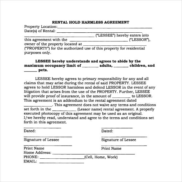FREE 24  Sample Hold Harmless Agreement Templates in Google Docs MS