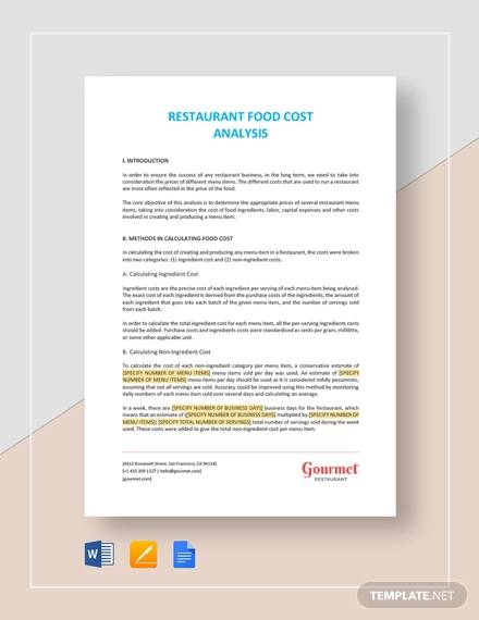 restaurant food cost analysis template