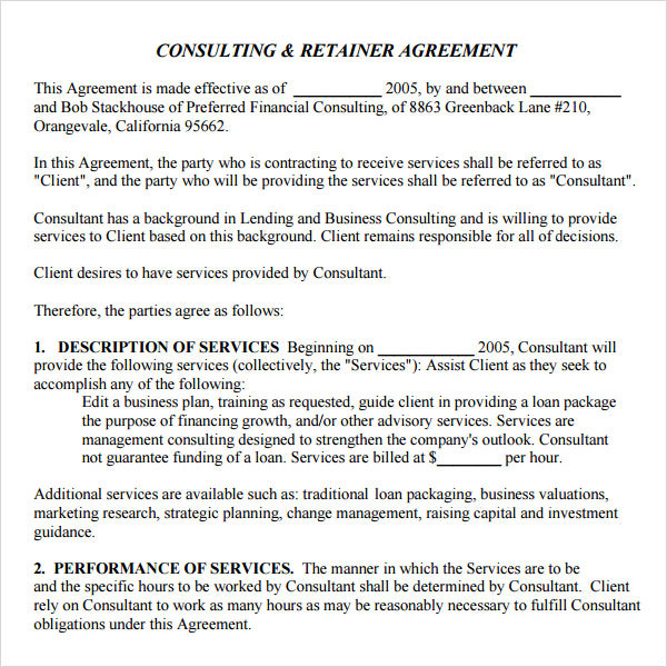 retainer agreement template for consulting services