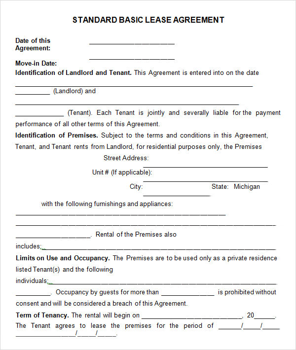 Printable Simple Lease Agreement Template