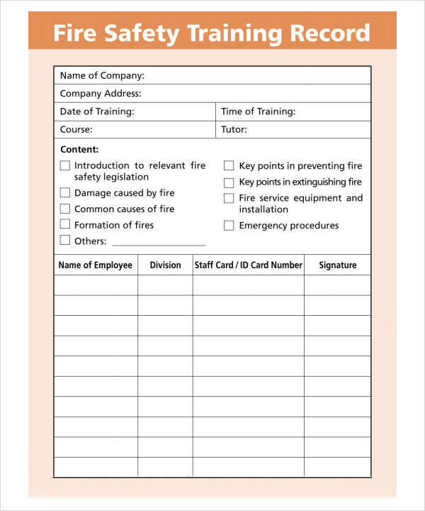 safety training log template