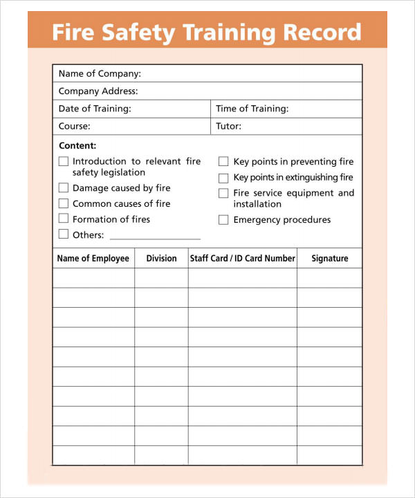 Safety Training Log Template