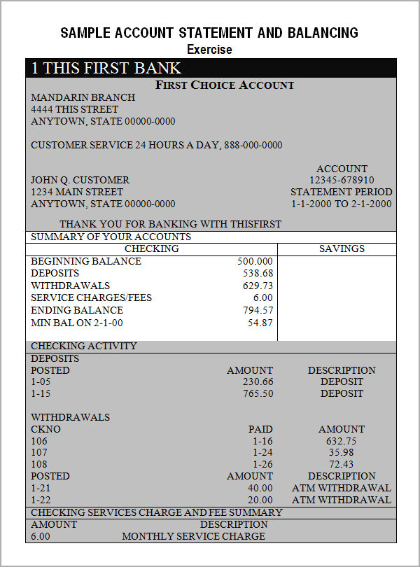 Bank Statement Sample