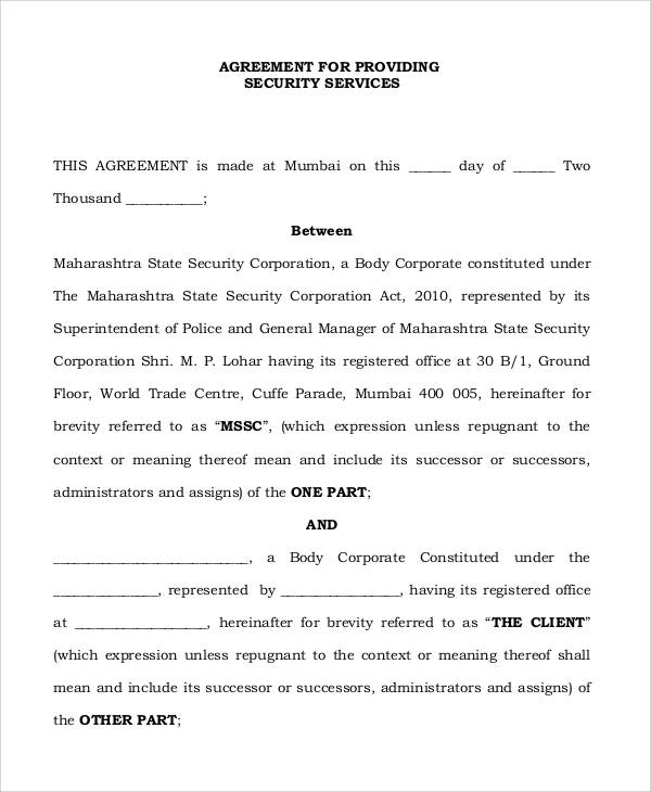 security guard contract agreement