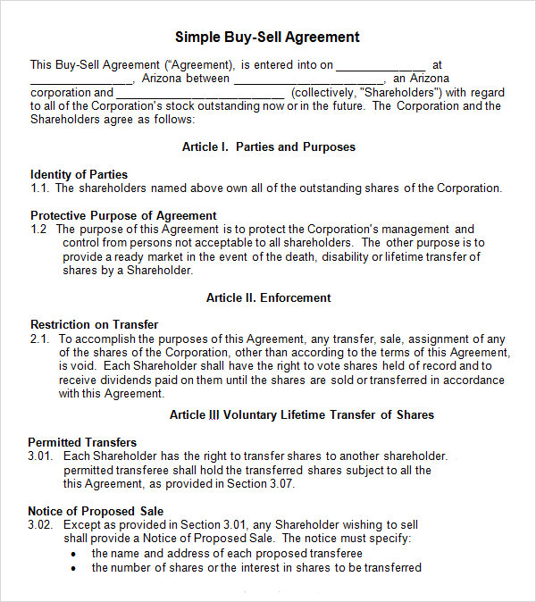 Sale Of Shares Agreement Template