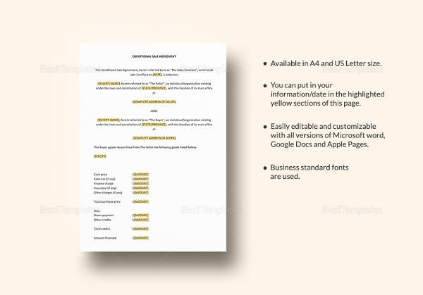 simple sale agreement template in ipages